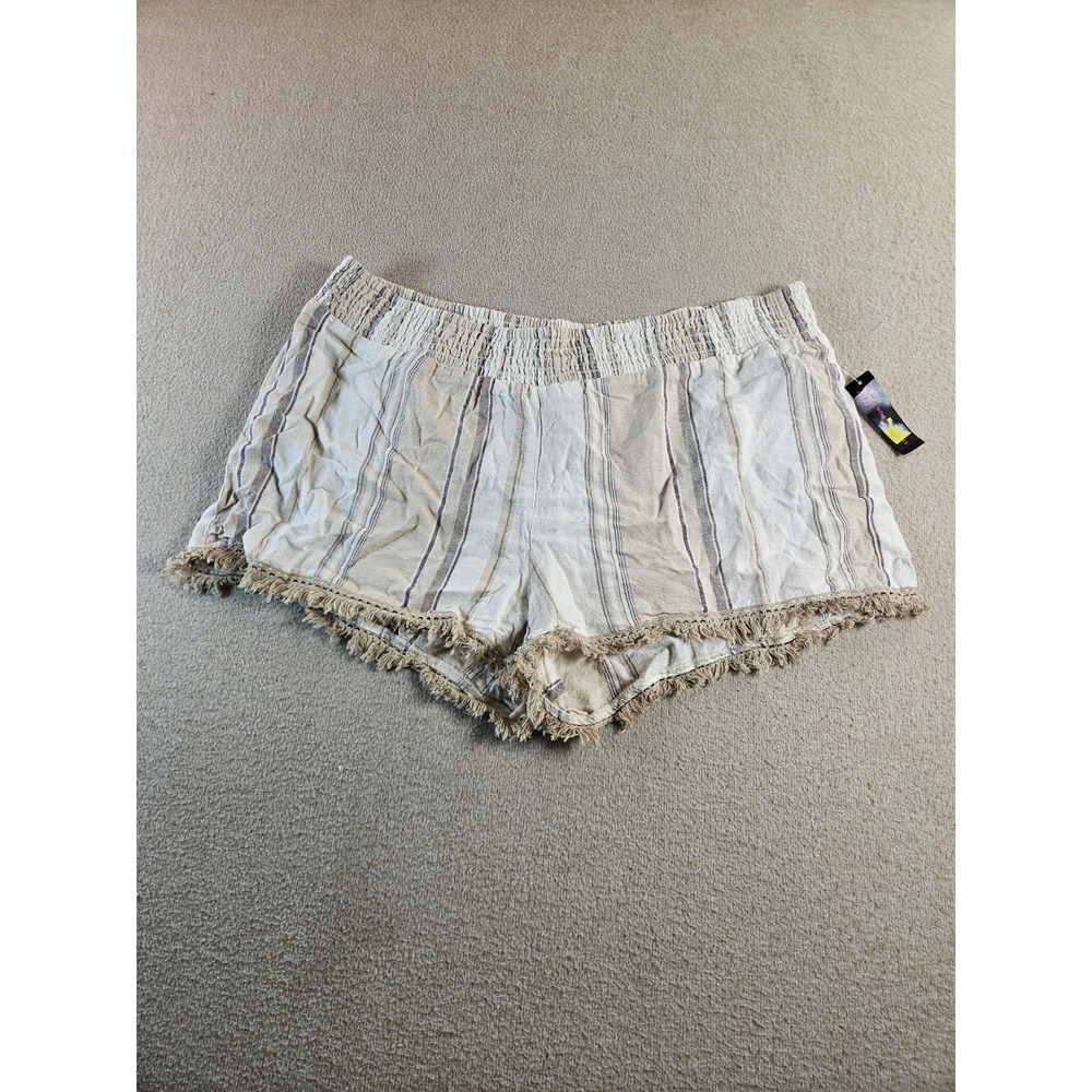 No Boundaries Women's XXL 19 Khaki Stripe Linen Blend Shorts Elastic Waist NWT
